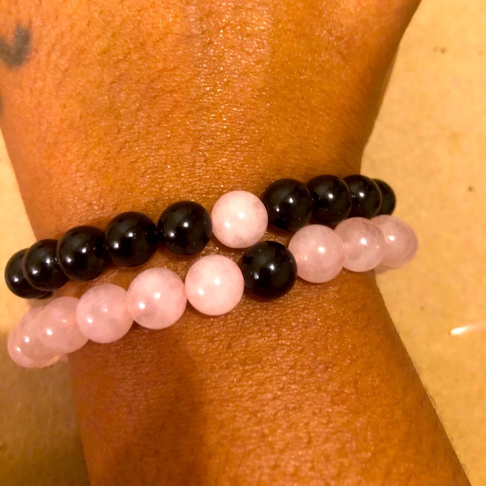Yin & Yang - Rose quartz &Black Onyx bracelets.